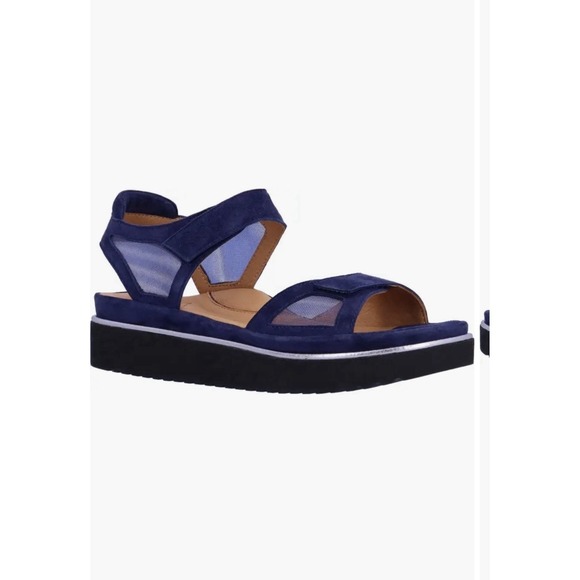 L'Amour Shoes - L'Amour Des Pieds Arna Navy Suede Mesh Platform Sandals Womens 8M Coastal Beach